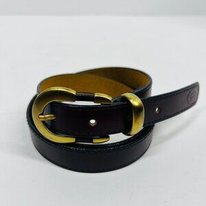 Etienne Aigner Dark Cherry Skinny Leather Belt w/ brushed gold buckle Sz. 32